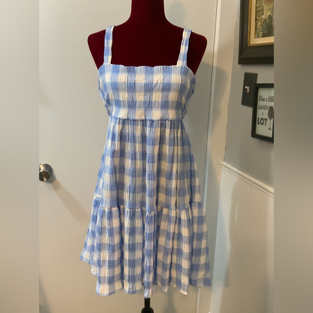 Blue and white Checkered Sundress gingham sundress size L